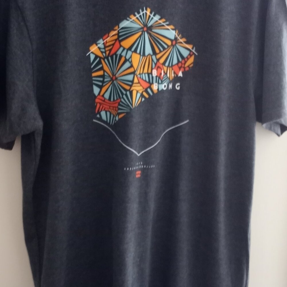 Billabong Charcoal Short-Sleeve Tee with Orange, Teal & Yellow Graphic